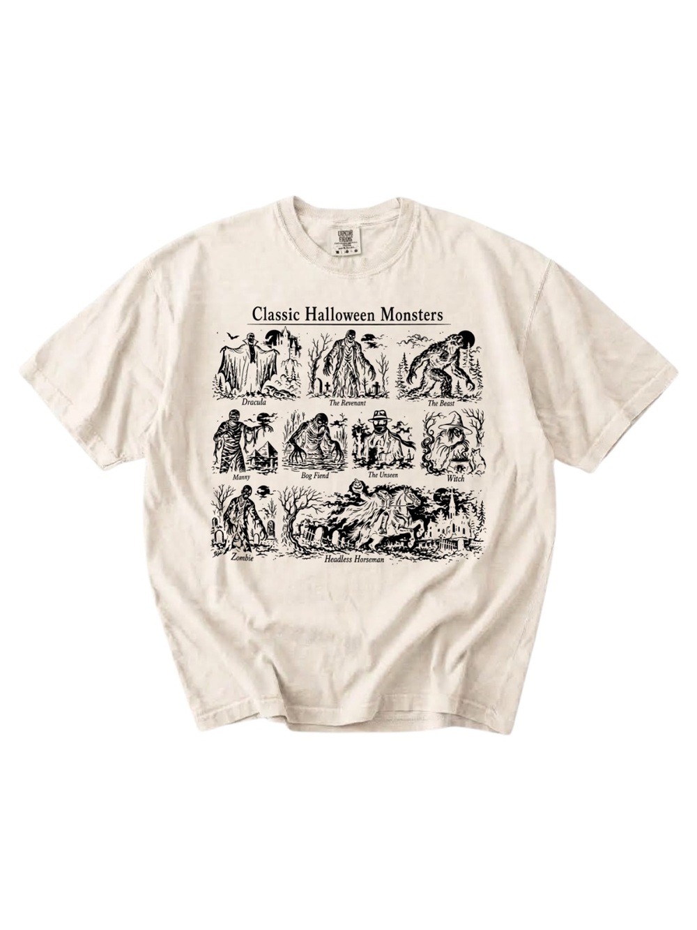 Comfort colors Classic Halloween Monsters Graphic Tee - Cream